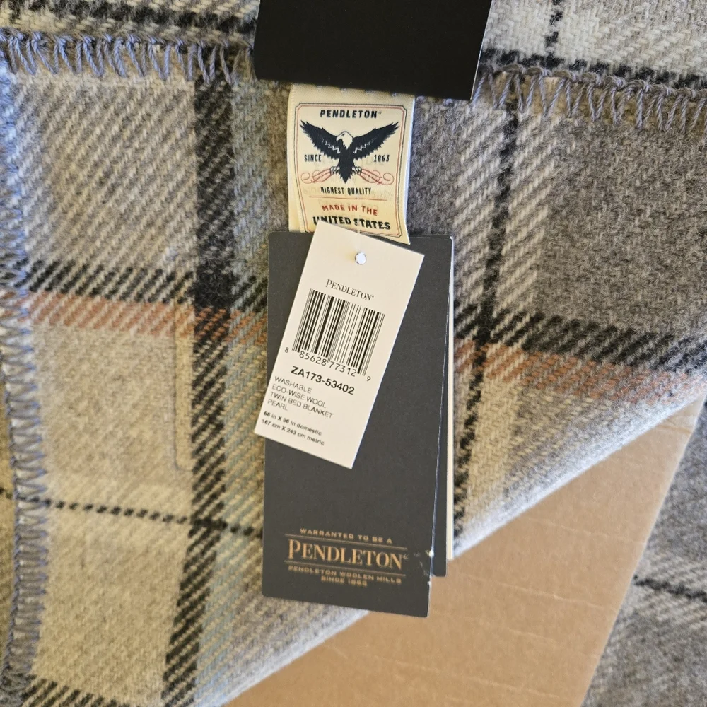 Pendleton Eco-Wise Pearl Plaid Washable 100% Wool Blanket, Twin 66